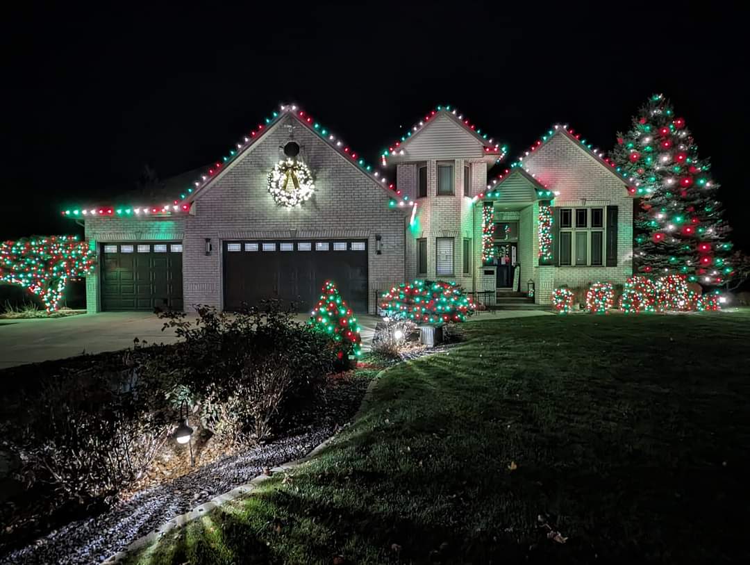 redWhiteGreen combo House christmas lighting near me